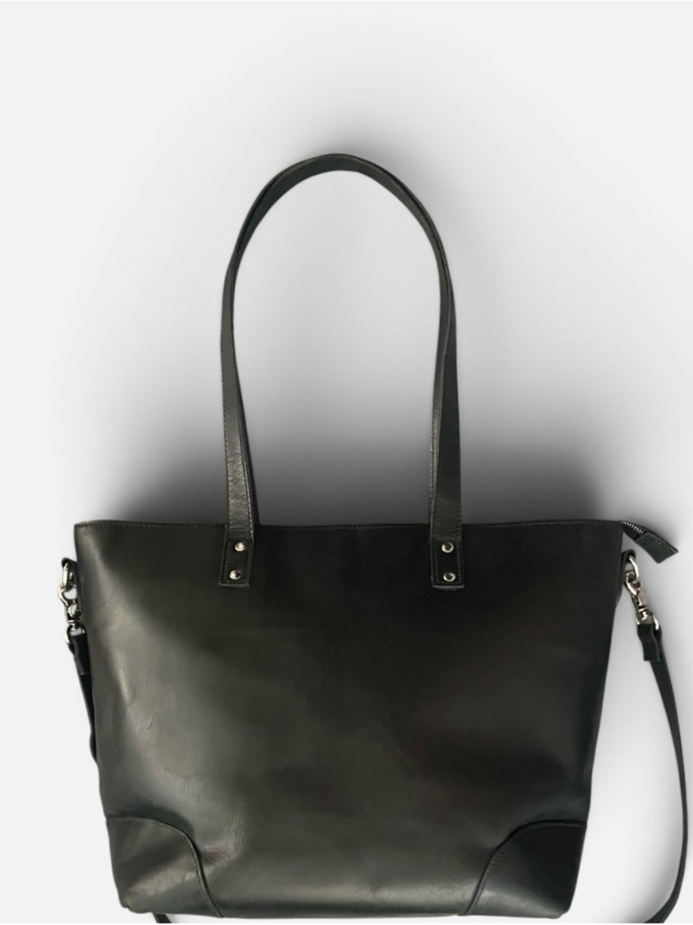 Black Full Grain Leather Tote with Shoulder Strap